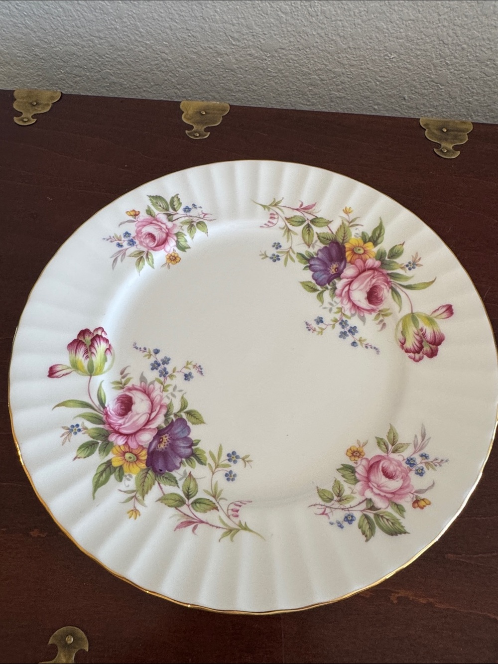 VTG  Dutchess Porcelain Floral Plate - Pink & Purple Rose Pattern England